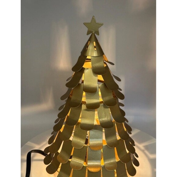 Scentsy All Aglow Small Gold Christmas Tree Pine Gold Metal Wax Warmer In Box - Picture 8 of 10